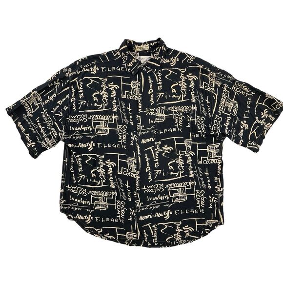 Vintage Goouch Shirt Size XL Artist Graffiti All Over Print Artistic Black Rayon - Picture 2 of 9